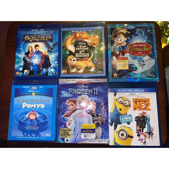 Disney Blu Ray Frozen 2 Pinocchio Ponyo Fox/Hound Sorcerers Apprentice Lot of 5+ - Picture 1 of 2